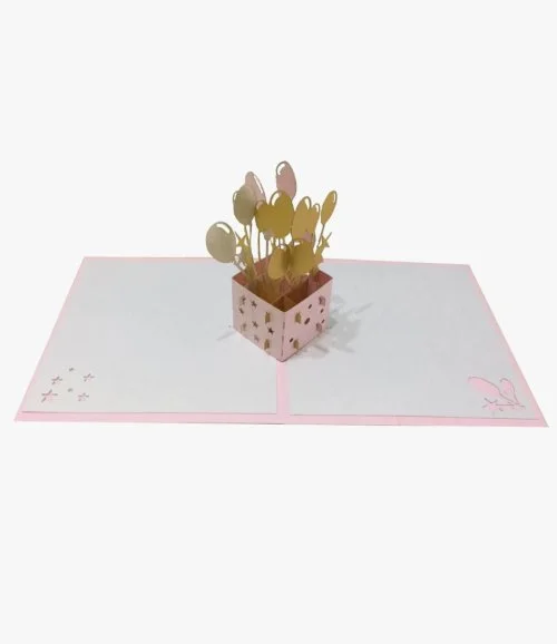 صندوق بالون وردي (ميتاليك) - بطاقة ثلاثية الأبعاد من أبرا كاردس