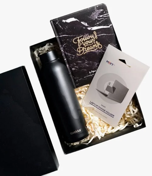 Black Thermal Bottle, Notebook, & Phone Stand Bundle
