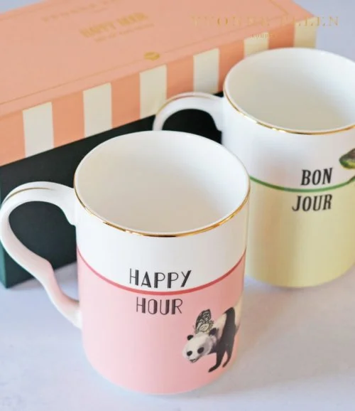 Bonjour & Happy Hour Mugs by Yvonne Ellen