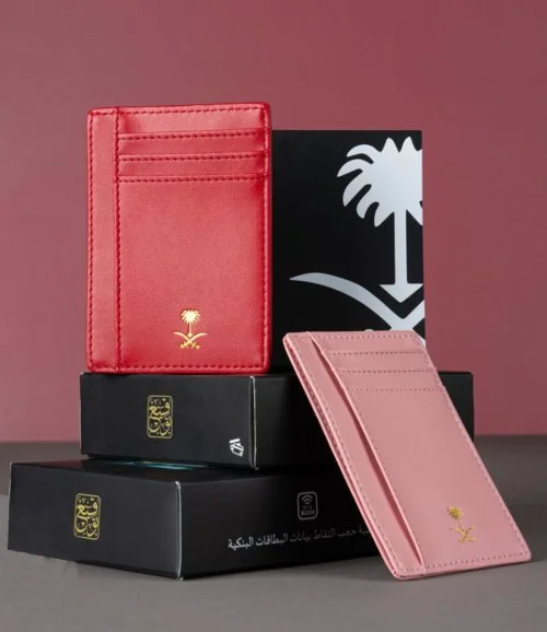 Red Leather Card Wallet With Golden Sword and Palm Logo