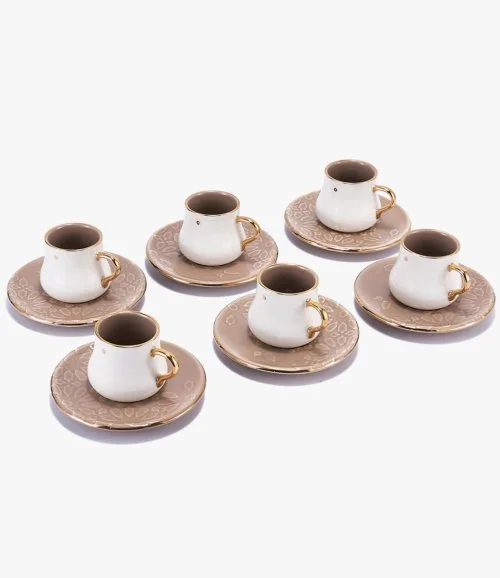 طقم قهوة تركية بتصميم فاخر مكون من 6 فناجين و 6 صحون