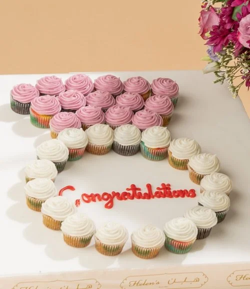 Congratulations Flower Vase with Topper & Cupcakes by Helen's Bakery