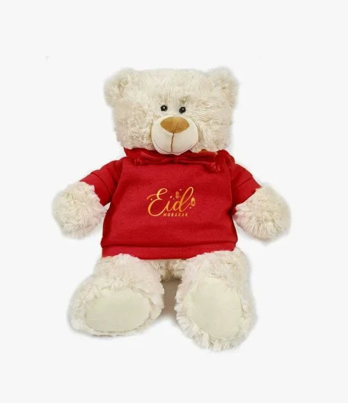 Cream Bear with Red EID Mubarak Hoodie Size 38cm By Fay Lawson