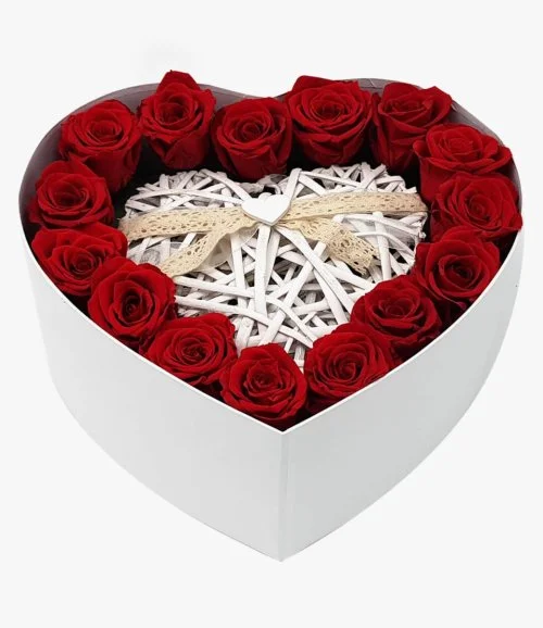Double Heart Roses Box  - White