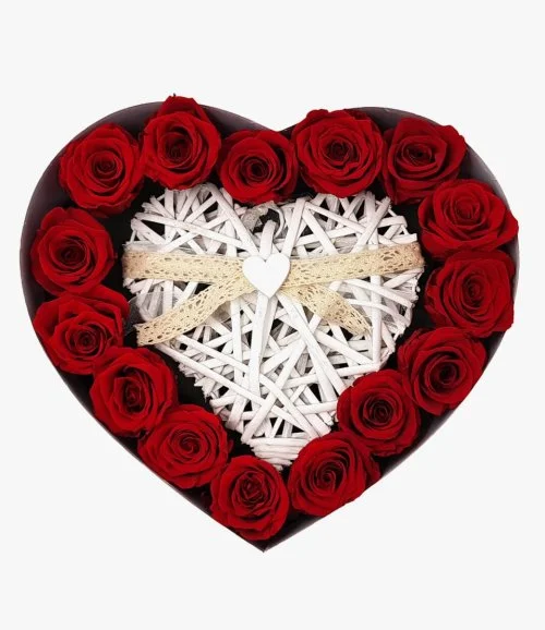 Double Heart Roses Box - Black