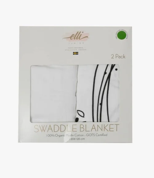 Set Of 2, 100% Organic Cotton Blankets (Milestone Black + White) By Elli Junior