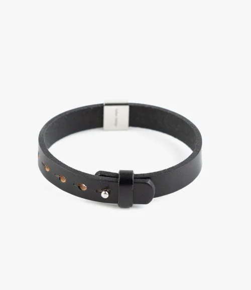 Flat Black Leather Bracelet by ZUS 