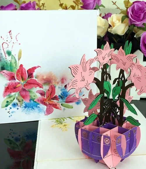 Pink Lilies 3D Greeting Card