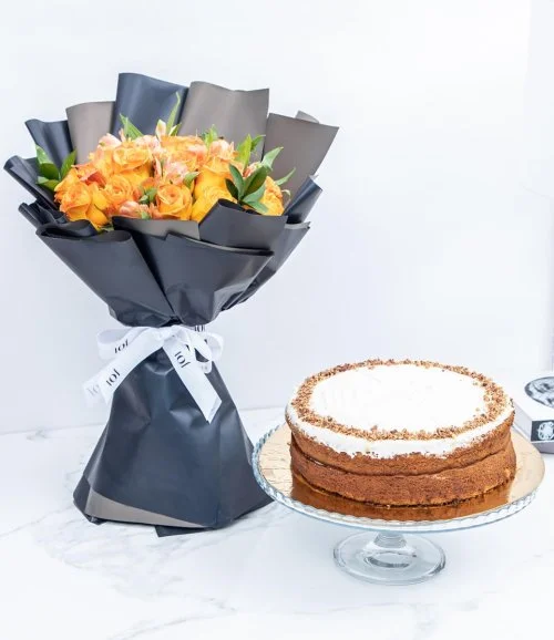 Flowers Special Bundle With Banoffee Cake By Helen's Bakery