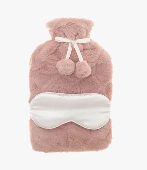 Fur Hot 2L Water Bottle - Pink with Cream Eye Mask By Aroma Home