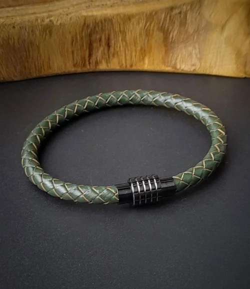 Genuine Braided Green leather Bracelet 3