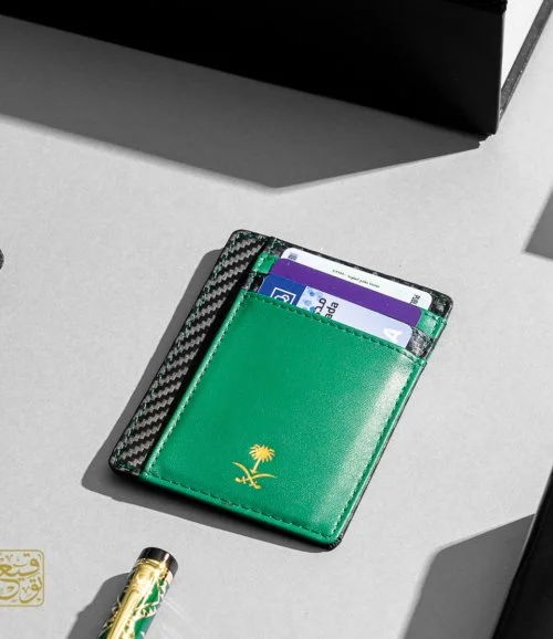 Genuine Leather Card holder with Golden symbol of Saudi Arabia