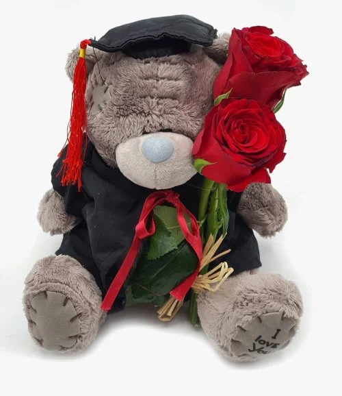 Graduation Teddy Bear & a Fresh Rose (Large ) 