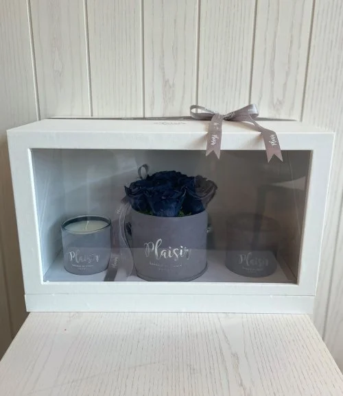Grey Trio Gift Box with (6) Rose Infinity Arrangement by Plaisir