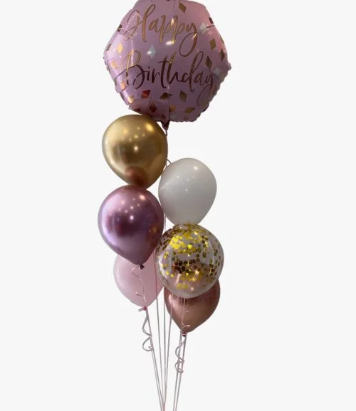 Happy Birthday Pink and Gold Balloon Arrangement 