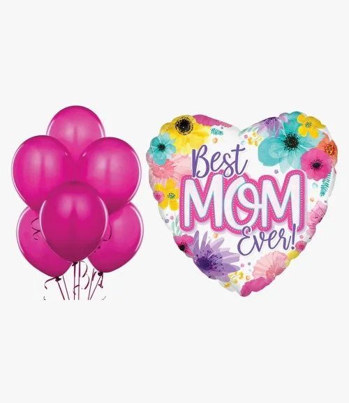 Happy Birthday Mom Balloon and 6 Pink Balloons