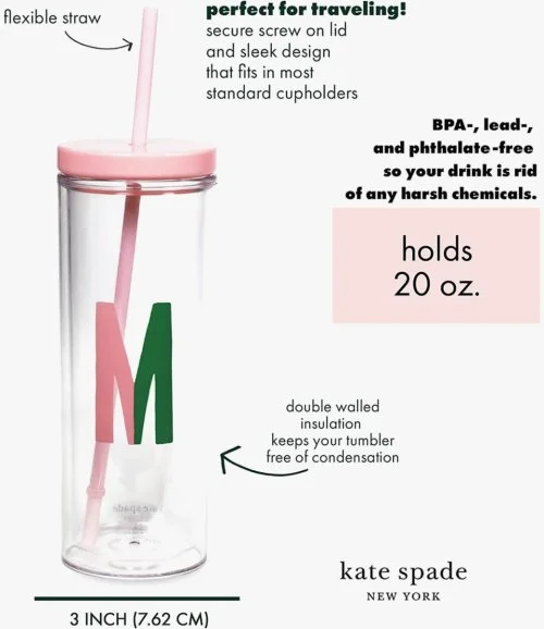 Initial Tumbler 'M' with Straw by Kate Spade New York