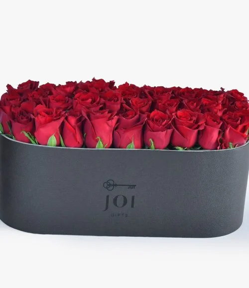 Leather Box of Red Roses with Baco Perfume