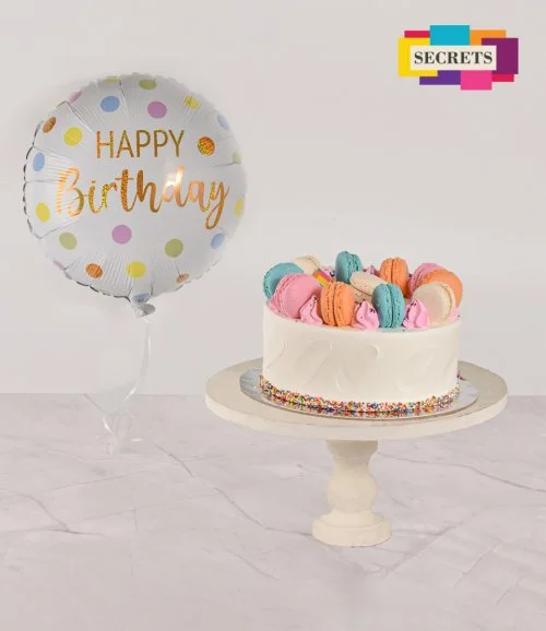 Lemon Macaron Cake & Balloon Birthday Bundle By Secrets