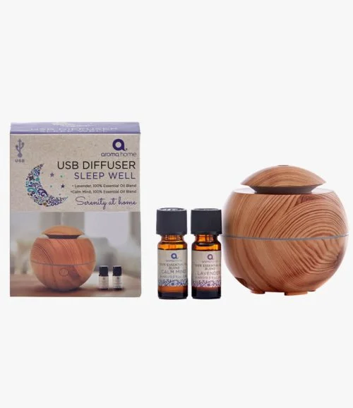 Light Wood Diffuser With 2 X 10ml Lavender & Sleep Oil - Essentials Range USB Diffusers With Oils By Aroma Home