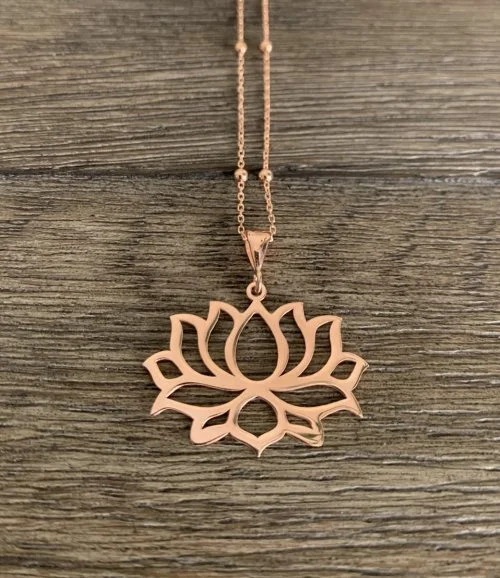 Lotus Flower Necklace; Rose Gold