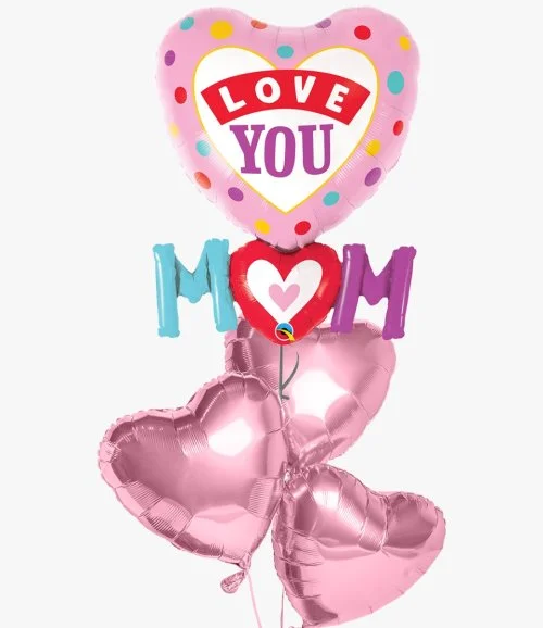 Love You Mom Pink Heart Balloon Bundle