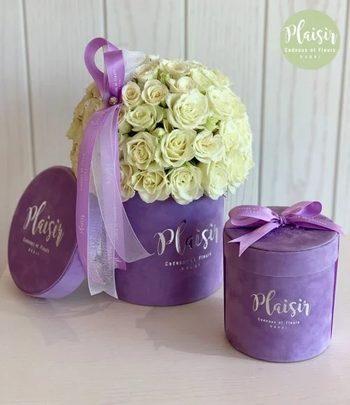 Luxury Mini White Rose Dome With Patchi Chocolates By Plaisir