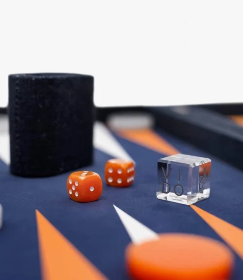 Medium Navy-Blue Denim Backgammon Set By VIDO Backgammon
