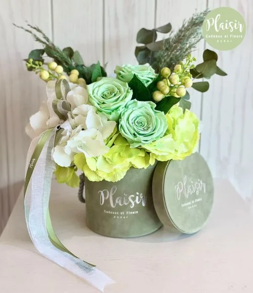 Mini Longlife Arrangement in Olive Box By Plaisir