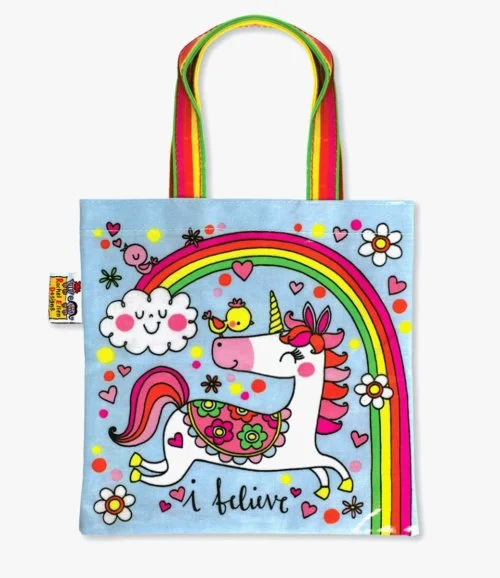 Mini Tote Bag - I believe/Unicorn & rainbow By Rachel Ellen Designs