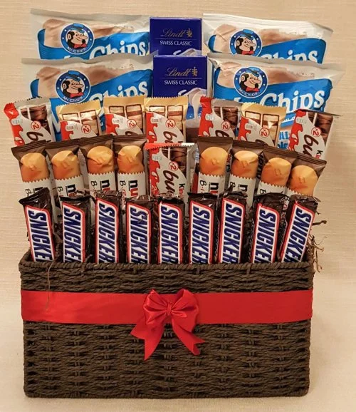 Mix of Chocolates and Chips in a Basket