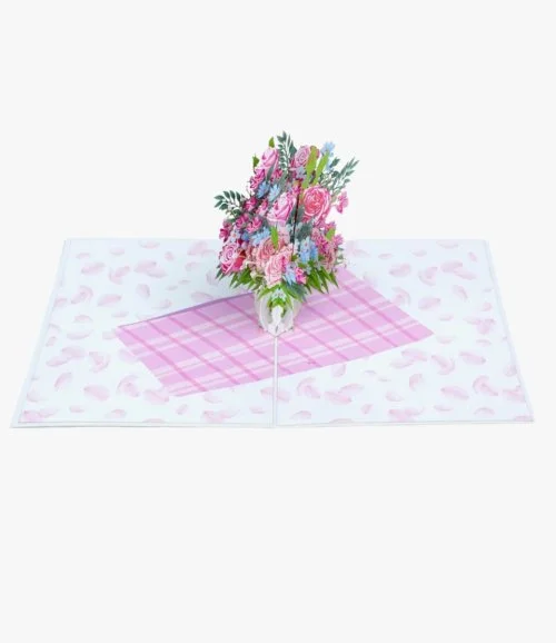 Mixed Pink Roses in Vase - 3D Pop up Card By Abra Cards