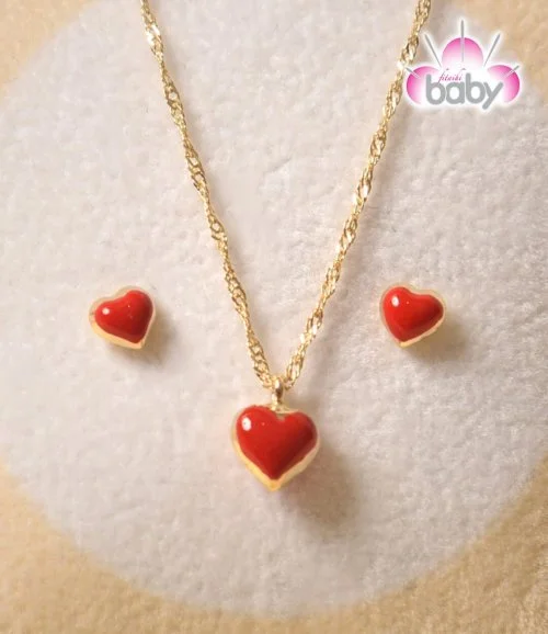 Necklace & Earrings Red Heart Set by BabyFitaihi
