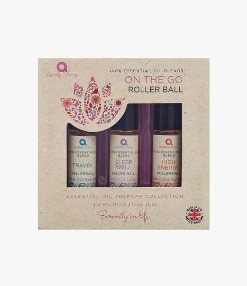 On The Go - 3 X 10ml 100% Essential Oil Blends Rollerball (Travel, Sleep Well, High Energy) By Aroma Home