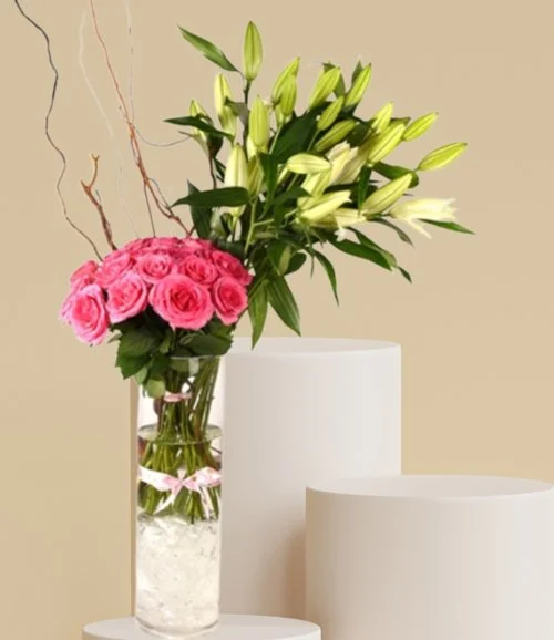 Pink Rose and Lilium Flower Arrangement