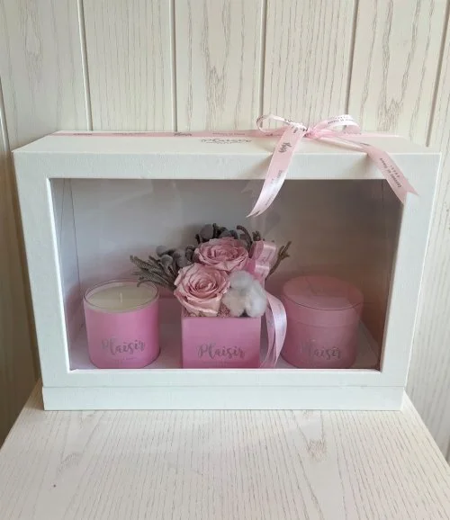 Pink Trio Gift Box with Double Infinity Rose Arrangement by Plaisir