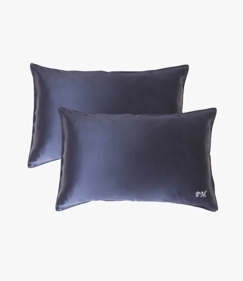 غطاء وسادة مخصص من الحرير الخالص - أزرق داكن