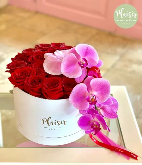 Red Rose and Orchid Arrangement By Plaisir