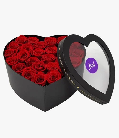 Red Roses in a  Black Heart Box