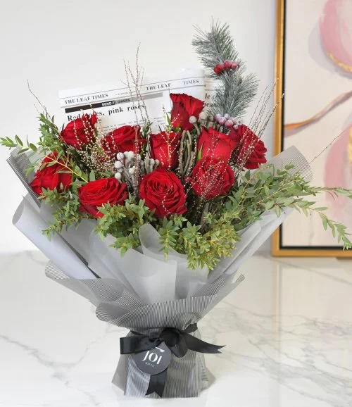 Red Roses Vase Bouquet with 79 Perfume 100ml by Forever Rose London