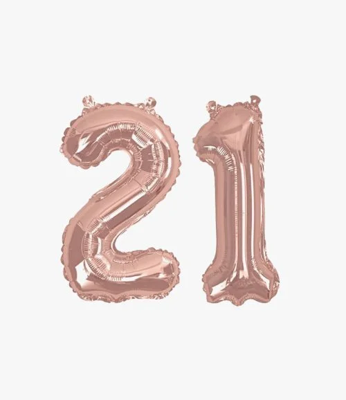 Rose Gold Foil Balloons Number 21 ( Air Inflated )