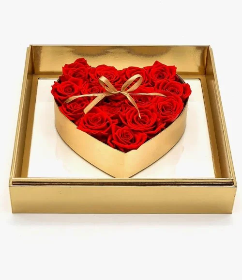 See Through Gold Rose Heart Box