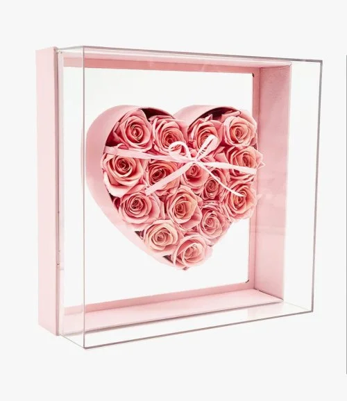 See Through Pink Rose Heart Box
