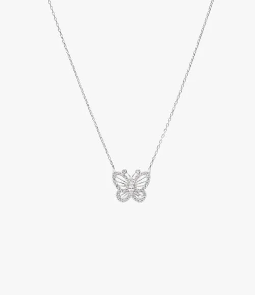 Shiny Butterfly Necklace With Luminous Crystal Beads