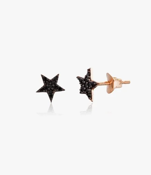 Small Black Star Earrings Studded With Black Zircon Beads