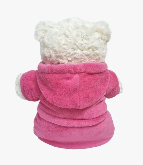 Cream Teddy with Pink Bathrobe 38cm by Fay Lawson