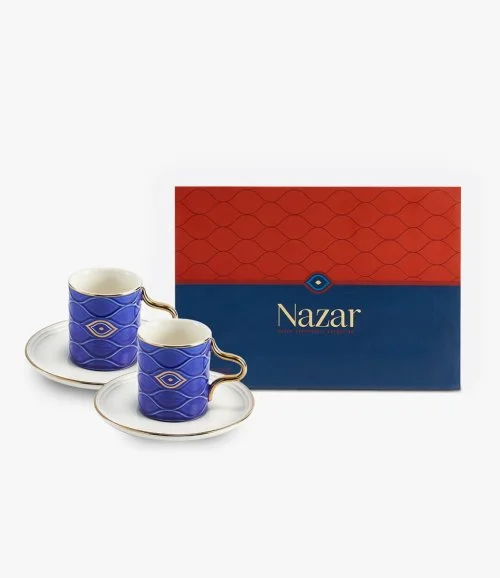 طقم قهوة تركي - نزار - ازرق وابيض