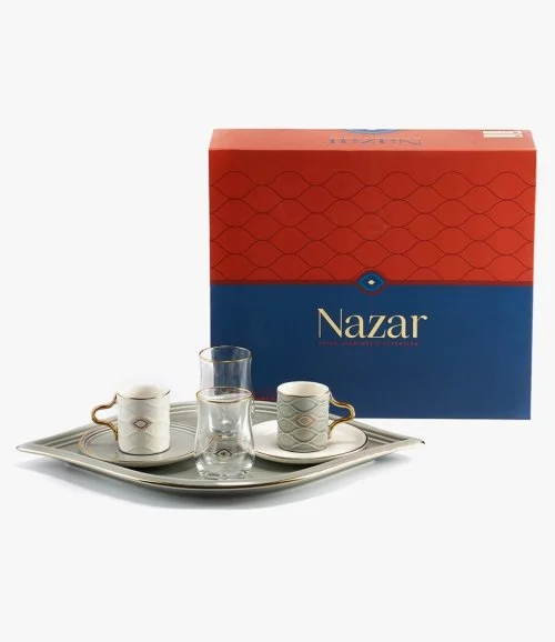 Turkish Coffee Set - Nazar - Grey & White