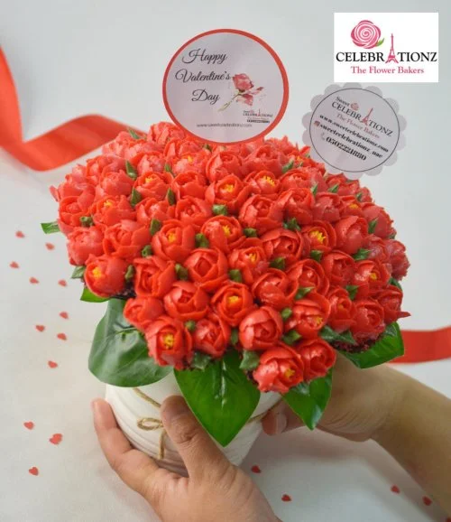 Valentine's Red Express Love Tulip Cupcake Bouquet By Sweet Celebrationz