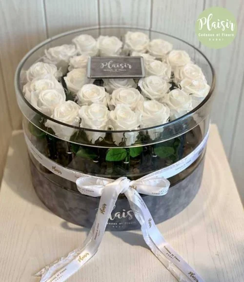 Vip Acrylic Round White Infinity Roses By Plaisir